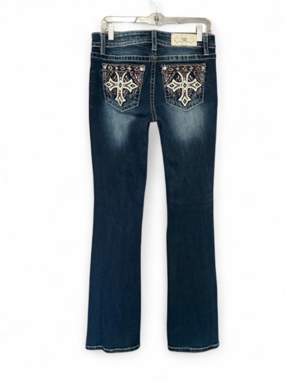 Miss Me Chloe Boot Cut Embellished Leather Cross Pocket Faux Turquoise Western